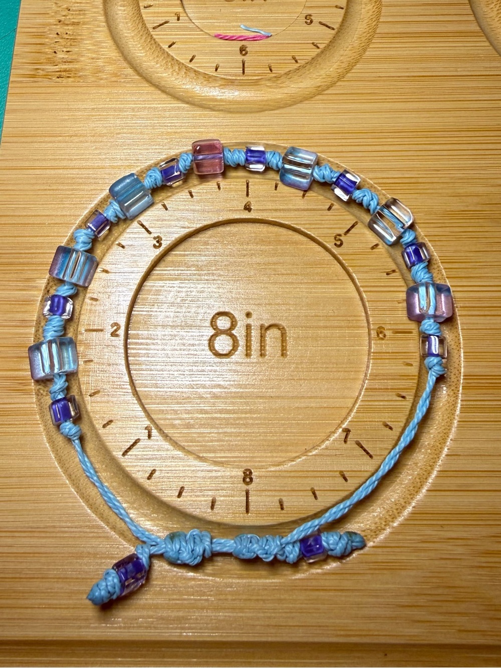 Adjustable Light Blue Beaded Wristband Bracelet with Iridescent Accents